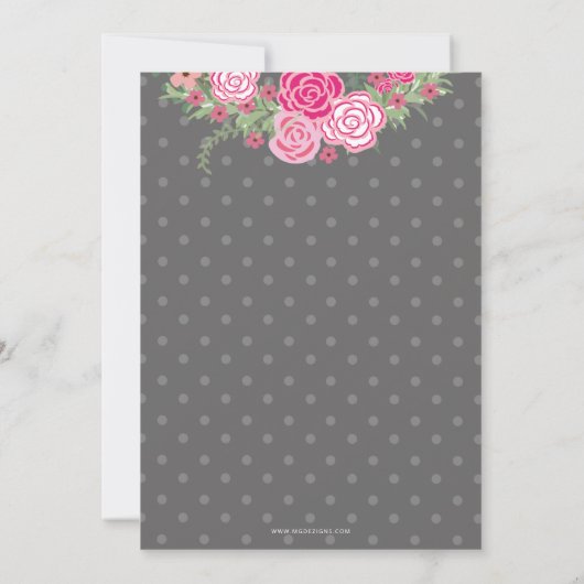 かわいいピンクとグレーのフローラ傘の赤ちゃんシャワー 招待状 (裏面)