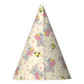 かわいいピンクとグレーエレファントフローラ誕生日 パーティーハット (裏面)