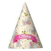 かわいいピンクとグレーエレファントフローラ誕生日 パーティーハット (正面)