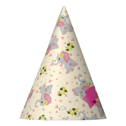 かわいいピンクとグレーエレファントフローラ誕生日 パーティーハット (左)