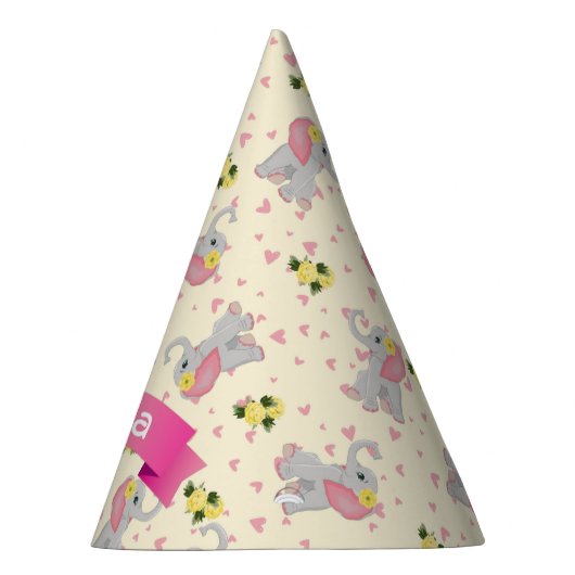 かわいいピンクとグレーエレファントフローラ誕生日 パーティーハット (右)