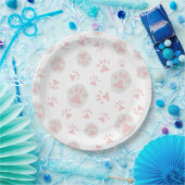 かわいいピンクとグレーキャットポーパターン紙プレート ペーパープレート (パーティー)