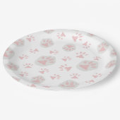 かわいいピンクとグレーキャットポーパターン紙プレート ペーパープレート (アングル)