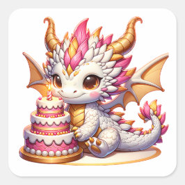 かわいいピンクとゴールドのドラゴン女子の誕生日パーティー スクエアシール