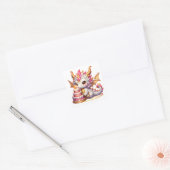 かわいいピンクとゴールドのドラゴン女子の誕生日パーティー スクエアシール (封筒)