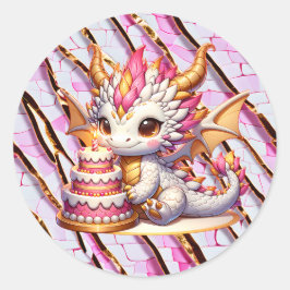 かわいいピンクとゴールドのドラゴン女子の誕生日パーティー ラウンドシール