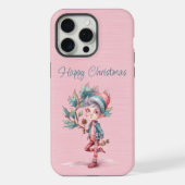 かわいいピンクとターコイズクリスマス小妖精や小人 iPhoneケース (裏面)