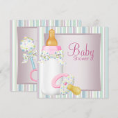 かわいいピンクとターコイズブルーのベビーガールシャワー 招待状 (正面/裏面)