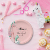 かわいいピンクとティール（緑がかった色）恐竜の赤ちゃんシャワー ペーパープレート (パーティー)