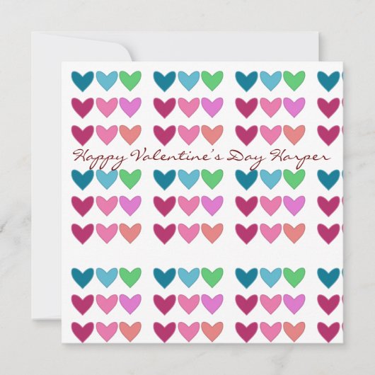 かわいいピンクとハートのカラフルなバレンタインデー シーズンカード (正面)