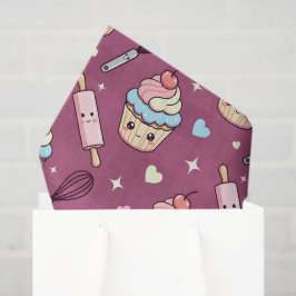 かわいいピンクとパープルのカップケーキ ピンクの市松模様 薄葉紙