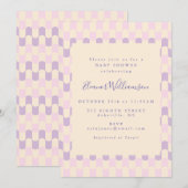 かわいいピンクとパープルのグルーヴィーレトロベビーシャワー 招待状 (正面/裏面)