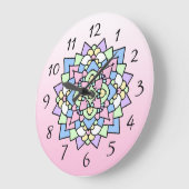 かわいいピンクとパープルのマンダラ ラージ壁時計 (傾斜)