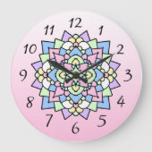 かわいいピンクとパープルのマンダラ ラージ壁時計 (正面)