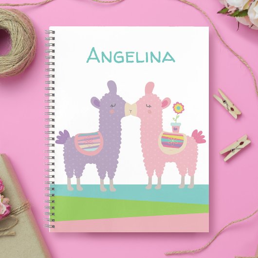 かわいいピンクとパープルのラマがキスするカワイイ女子校 ノートブック