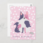 かわいいピンクとパープルの猫の子供の誕生日ポストカード ポストカード (正面/裏面)