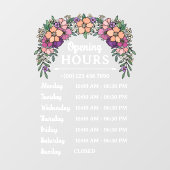 かわいいピンクとパープルの花のオープン時間ビジネス ウィンドウサイン (シート)