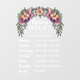 かわいいピンクとパープルの花のオープン時間ビジネス ウィンドウサイン