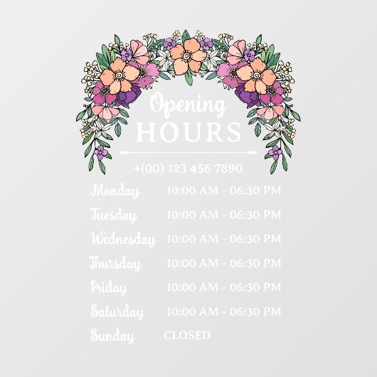 かわいいピンクとパープルの花のオープン時間ビジネス ウィンドウサイン (シート)