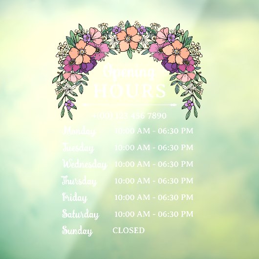 かわいいピンクとパープルの花のオープン時間ビジネス ウィンドウサイン (シート3)