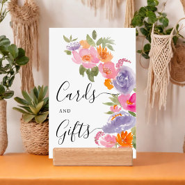 かわいいピンクとパープルの花の写真卒業看板 ポスター