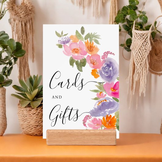 かわいいピンクとパープルの花の写真卒業看板 ポスター