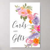 かわいいピンクとパープルの花の写真卒業看板 ポスター (正面)