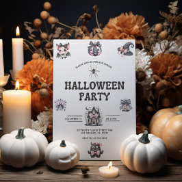 かわいいピンクとブラックキッズハローウィンパーティ招待状 招待状