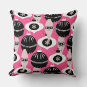かわいいピンクとブラックレトロメリークリスマス クッション (正面)