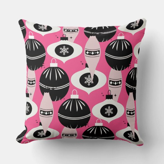 かわいいピンクとブラックレトロメリークリスマス クッション (正面)