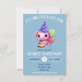 かわいいピンクとブルーのウーパールーパー誕生日パーティー 招待状 (正面)