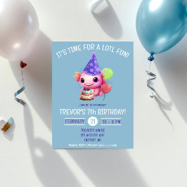 かわいいピンクとブルーのウーパールーパー誕生日パーティー 招待状