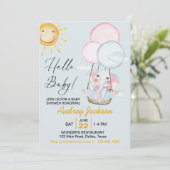 かわいいピンクとブルーのベビーゾウのシャワー 招待状 (スタンド正面)