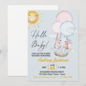 かわいいピンクとブルーのベビーゾウのシャワー 招待状 (正面/裏面)