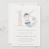 かわいいピンクとブルーの人魚の16歳誕生日招待状 サンキューカード (正面)