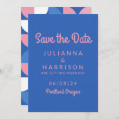 かわいいピンクとブルーの遊び心あるタイポグラフィ セーブザデート (正面/裏面)