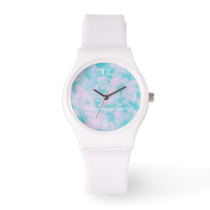 かわいいピンクとブルースカイパーソナライズされたシリコン時計 腕時計