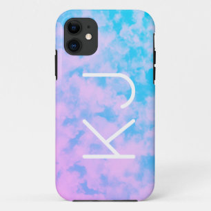 かわいいピンクとブルースカイモノグラムマットiPhoneケース iPhone 11 ケース
