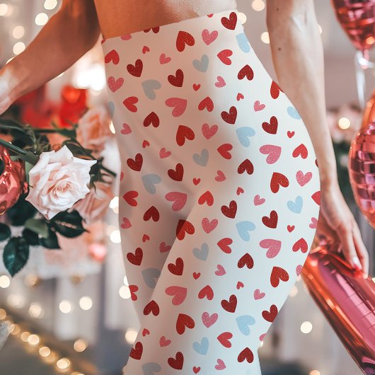 かわいいピンクとブルーバレンタインデーのハート柄 レギンス