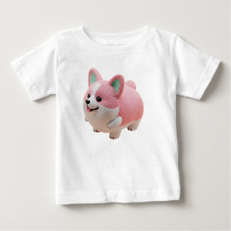 かわいいピンクとホワイトのコーギーの3Dキャラクター ベビーTシャツ