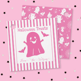 かわいいピンクとホワイトのハロウィーンのお菓子タグ フェイバータグ