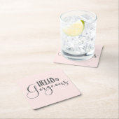 かわいいピンクとホワイトスポットハローゴージャスタイポグラフィ スクエアペーパーコースター (インサイチュ)