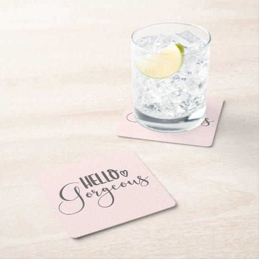 かわいいピンクとホワイトスポットハローゴージャスタイポグラフィ スクエアペーパーコースター (インサイチュ)