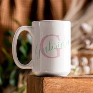 かわいいピンクとミントとタイポグラフィフェミニンック ツートーンマグカップ