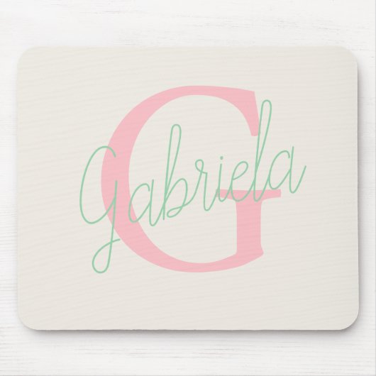 かわいいピンクとミントグリーンのタイポフェミニンーフィー マウスパッド (正面)