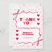 かわいいピンクとレッドのスイートハート 誕生日ありがとう サンキューカード (正面)