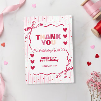 かわいいピンクとレッドのスイートハート 誕生日ありがとう サンキューカード