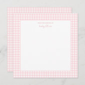 かわいいピンクと白いギンガムスクエアベビーガール サンキューカード (正面/裏面)