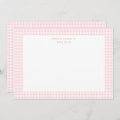 かわいいピンクと白いギンガムベビーガールフラット サンキューカード (正面/裏面)