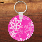 かわいいピンクと白いクリスマスの雪 キーホルダー (正面)